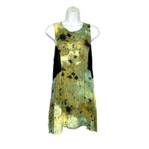 Evil Twin Yellow Black Mesh Grunge Spattered Tie Dye Tank Tunic Top Dress Small